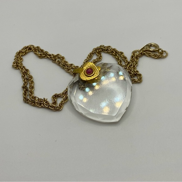 Clear Heart Crystal Pendant With Red Rhinestone And Chain - Picture 1 of 13